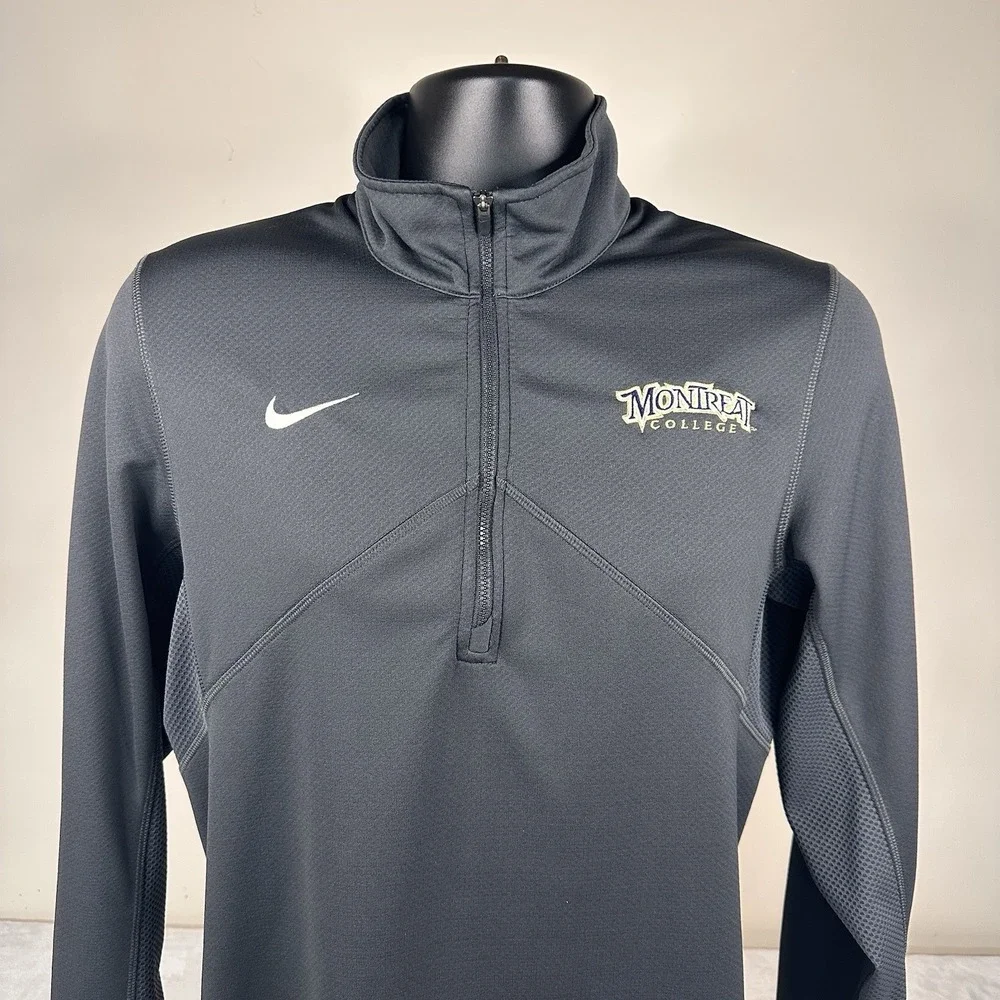 Montreat College Nike Dri Fit 1/4 Zip Pullover Mens Small Gray Side Pocket EUC